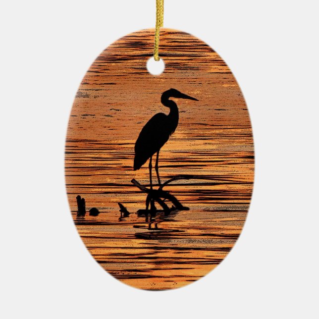 Heron at Sunset Ceramic Ornament (Front)