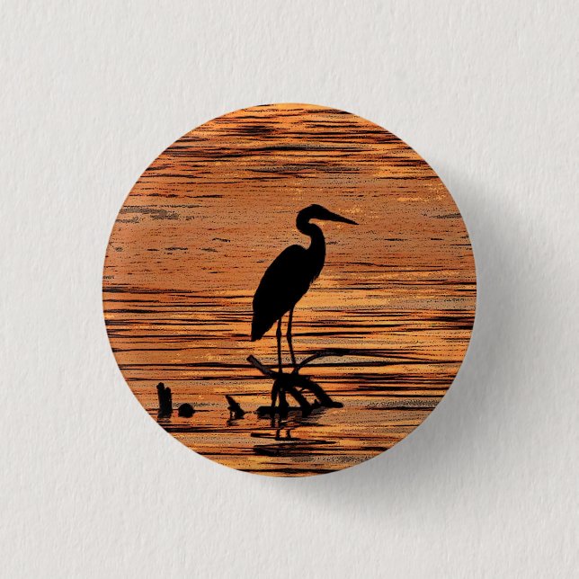 Heron at Sunset Pinback Button (Front)