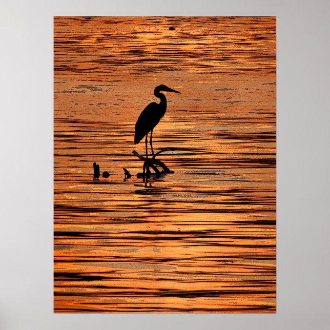 Heron at Sunset Poster (Front)