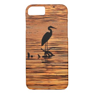 Heron Bird at Sunset Black Orange iPhone 7 Case