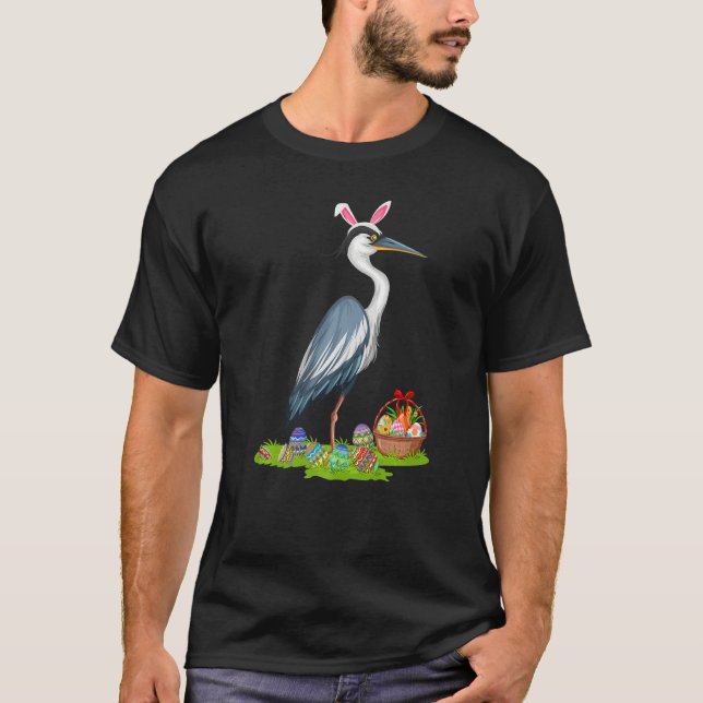 Heron Bird Easter Egg Hunting Bunny Heron Easter S T-Shirt (Front)