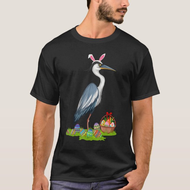 Heron Bird Easter Egg Hunting Bunny Heron Easter S T-Shirt (Front)