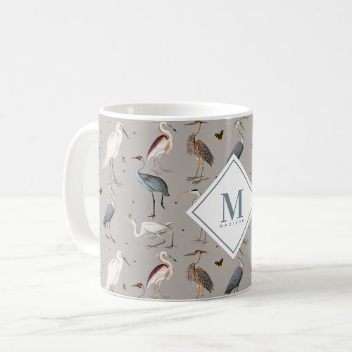 Heron Bird Egret Nature Monogrammed Coffee Mug