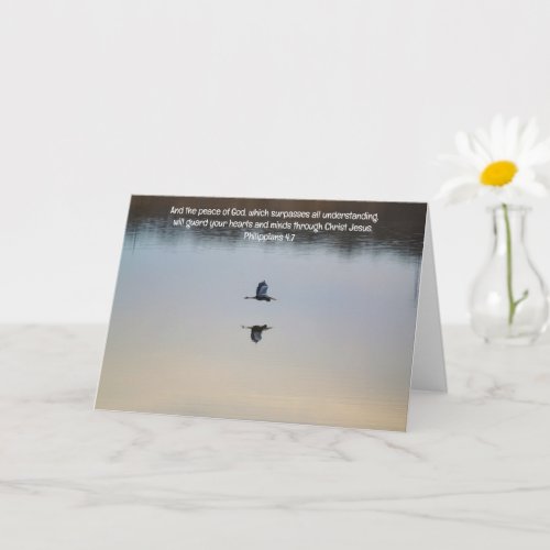 Heron Bird Flying Over Peaceful Lake Bible Verse Card