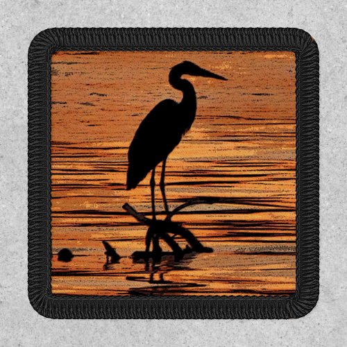 Heron Bird in Orange Sunset Patch