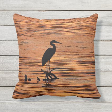 Heron Bird Orange Sunset Outdoor Pillow