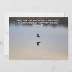 Heron Bird Peaceful Lake Bible Verse Flat Card