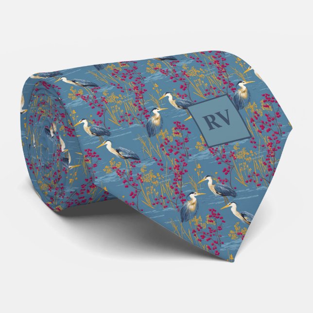 Heron Birds in Marshland Neck Tie (Rolled)
