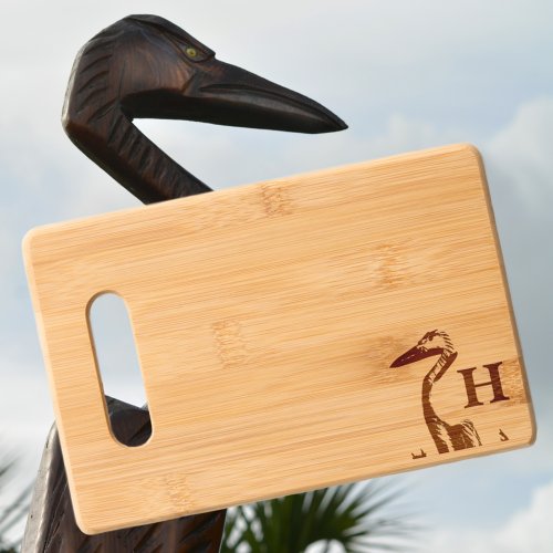Heron Coastal Bird Monogrammed Etched Wooden Cutting Board