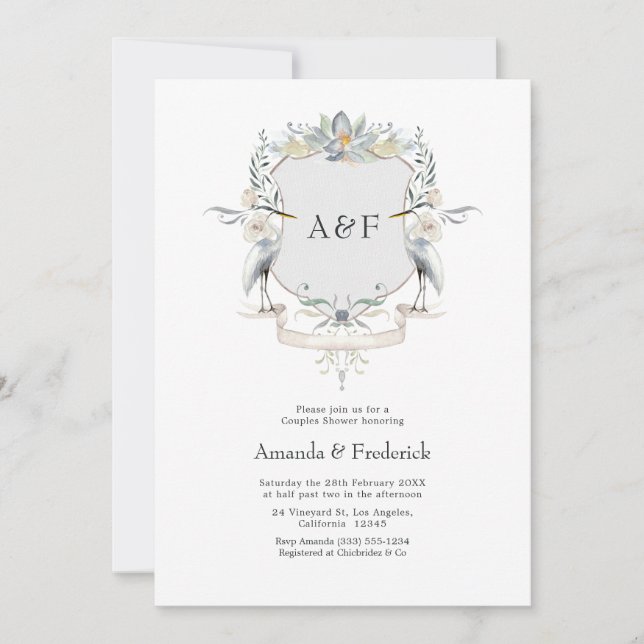 Heron Crest Elegant Lake Wedding Couples Shower Invitation (Front)