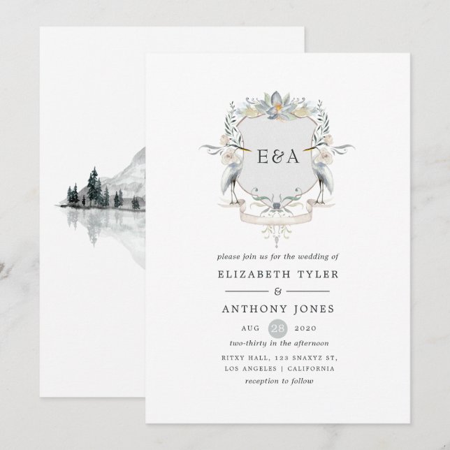 Heron Crest Waterfront Lake Wedding Invitation (Front/Back)