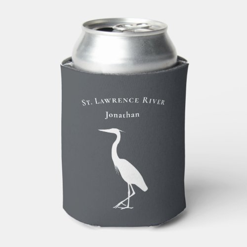 Heron Egret silhouette custom text and name Can Cooler