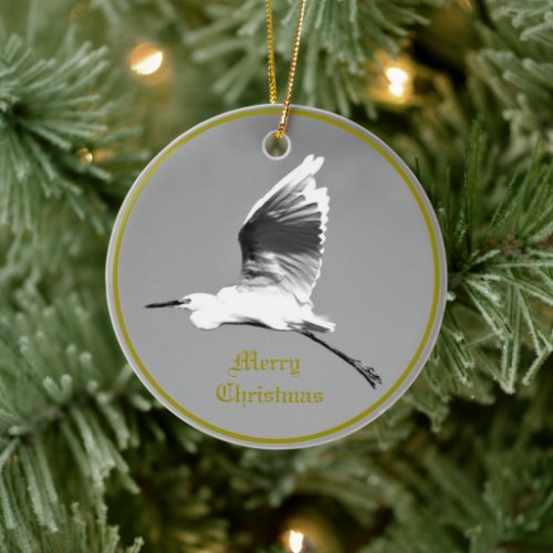 Heron Flying Photo Ceramic Ornament