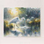 Heron Hunting Jigsaw Puzzle<br><div class="desc">Great white heron hunting in a lake in the style of a watercolor painting.</div>