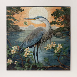 Heron in Pond Jigsaw Puzzle