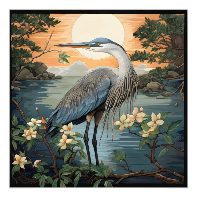 Heron in Pond Photo Print (Front)