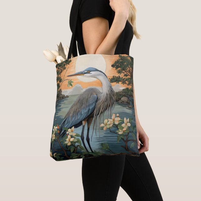 Heron in Pond Tote Bag (Close Up)