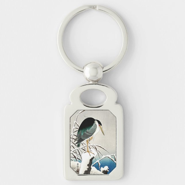 Heron in Snow, fine art by Ohara Koson, Keychain (Front)