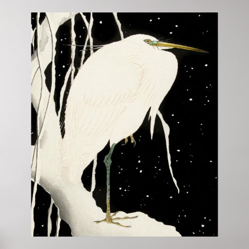 Heron in Snow _ Ohara Koson _ Vintage Art 20 Poster