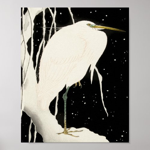 Heron in Snow _ Ohara Koson _ Vintage Art 8 Poster