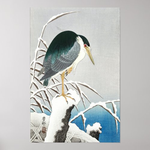 Heron in Snow _ Ohara Koson _ Vintage Art  Poster
