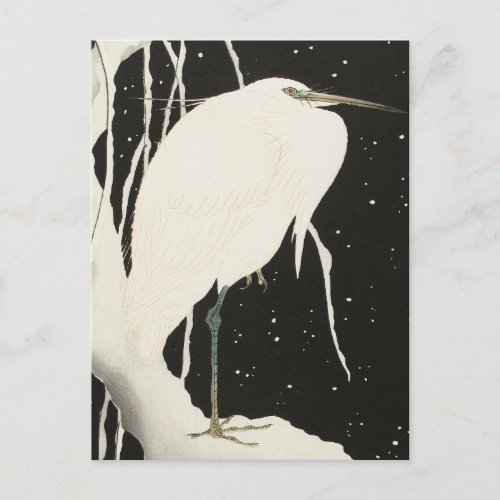 Heron in Snow Painting by Ohara Koson Postcard