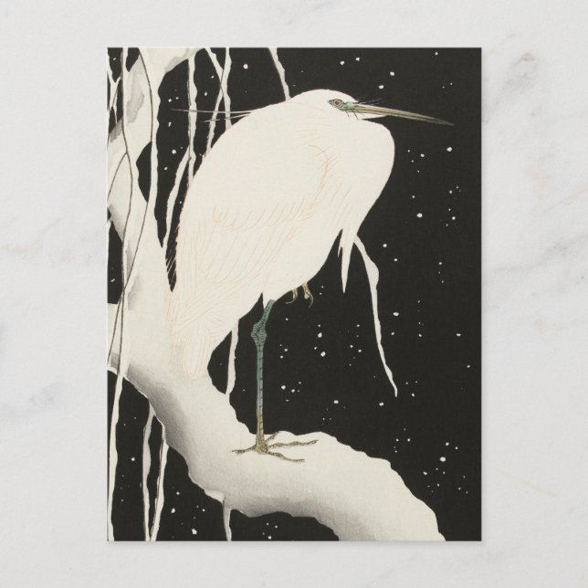 Heron in Snow Painting by Ohara Koson Postcard (Front)