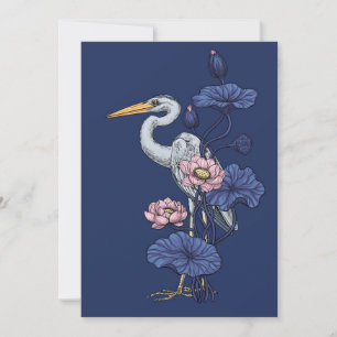 Heron in the Pink Lotus Garden on delpht blue