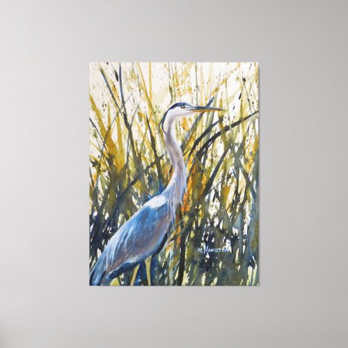 Heron In The Weeds Wild Nature Art Canvas Print