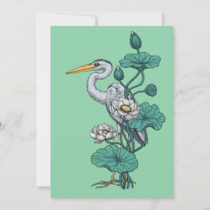 Heron in the White Lotus Garden on jade