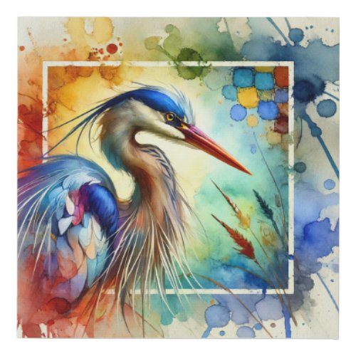 Heron in Tranquil Waters 210624AREF117 _ Watercolo Faux Canvas Print