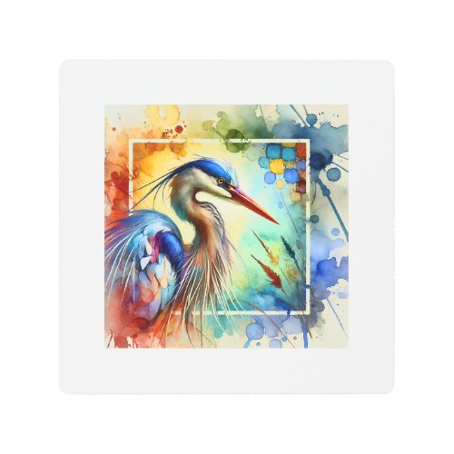 Heron in Tranquil Waters 210624AREF117 _ Watercolo Metal Print