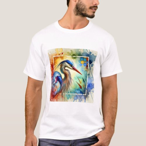 Heron in Tranquil Waters 210624AREF117 _ Watercolo T_Shirt