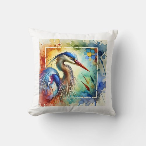 Heron in Tranquil Waters 210624AREF117 _ Watercolo Throw Pillow