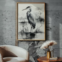Heron Ink Painting