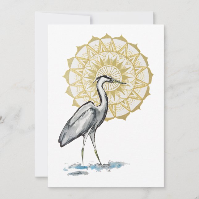 Heron Mandala Large Flat Note Card (Front)