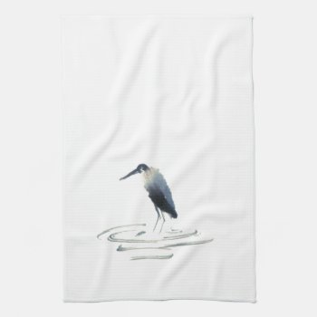 Heron Meditation  Sumi-e Great Blue Heron Kitchen Towel by Zen_Ink at Zazzle