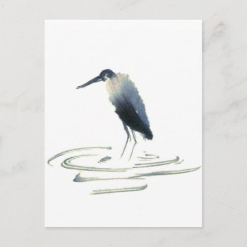 Heron Meditation  Sumi-e Great Blue Heron Postcard by Zen_Ink at Zazzle