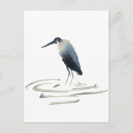 Heron Meditation, Sumi-e Great Blue Heron Postcard