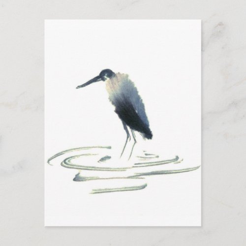 Heron Meditation Sumi_e Great Blue Heron Postcard