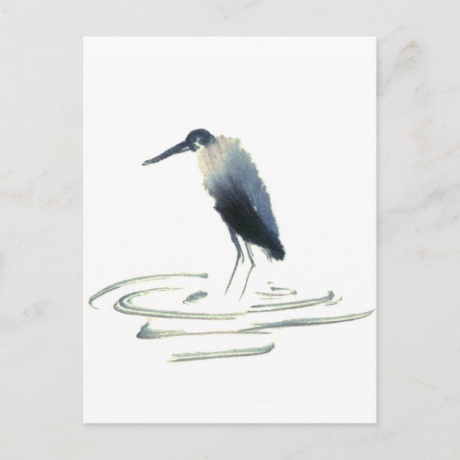 Heron Meditation, Sumi-e Great Blue Heron Postcard (Front)