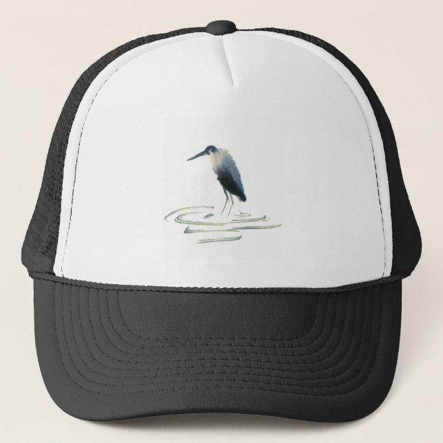 Heron Meditation, Sumi-e Great Blue Heron Trucker Hat (Front)