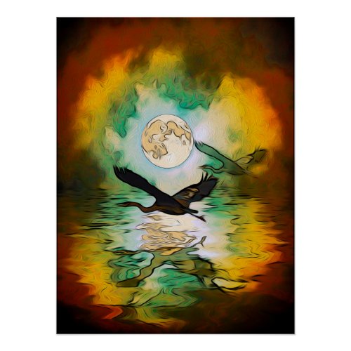 Heron Moon Fantasy Art Poster