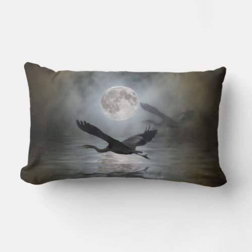 Heron Moon Fantasy Wildlife Animal Heron_lover Lumbar Pillow