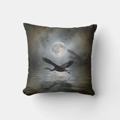 Heron Moon Fantasy Wildlife Animal Heron_lover Throw Pillow