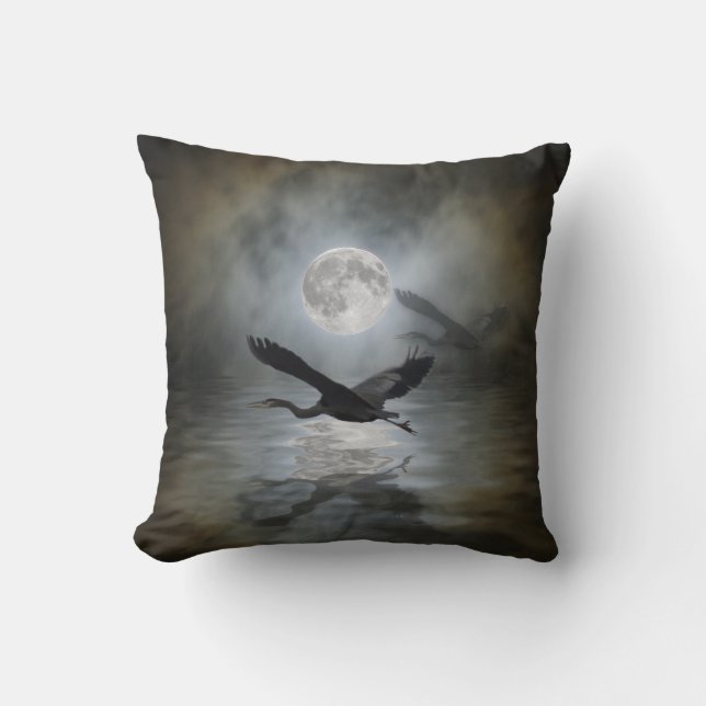 Heron Moon Fantasy Wildlife Animal Heron-lover Throw Pillow (Front)