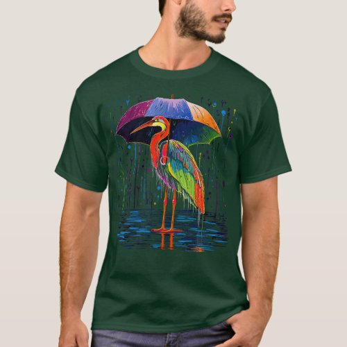 Heron Rainy Day With Umbrella T_Shirt