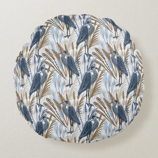 Heron Round Pillow (Front)