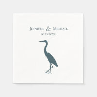 heron silhouette dark teal blue on white wedding