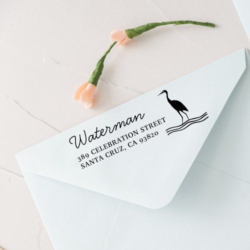 Heron Silhouette Family Name Script Return Address Self_inking Stamp